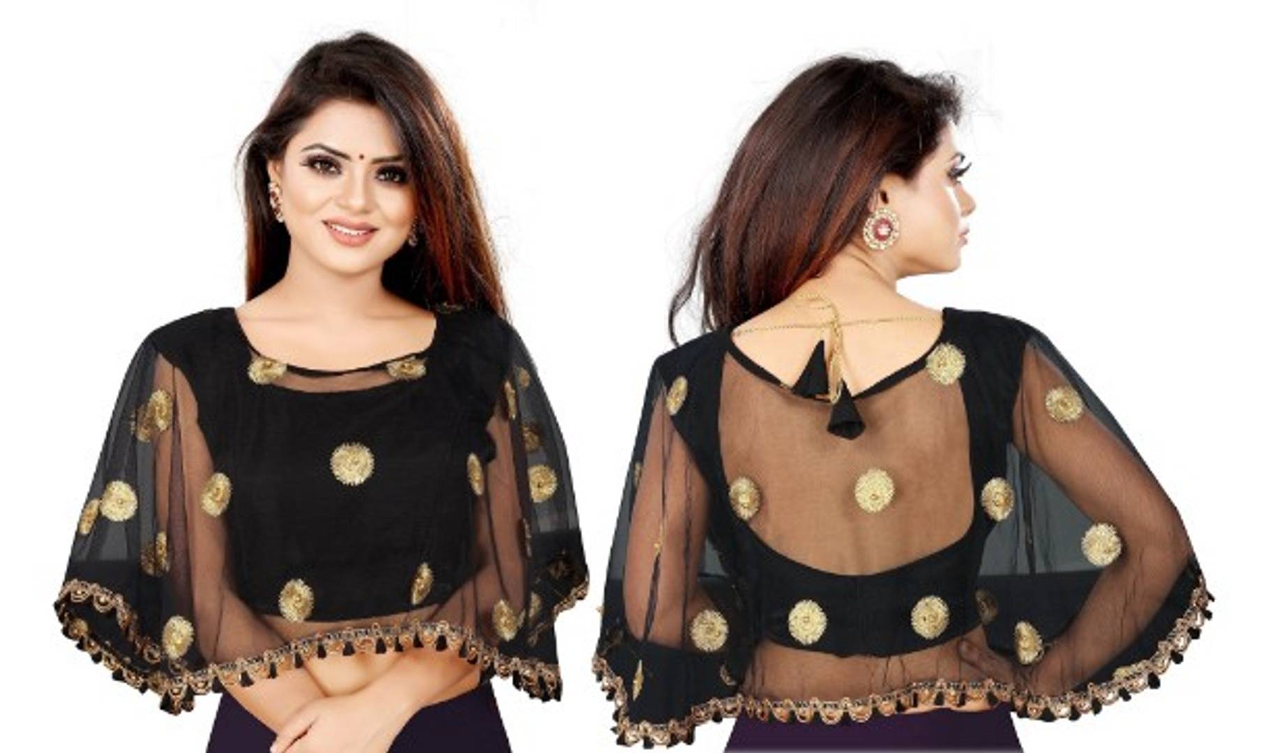 Net Embroidered Pearl work Design blouse.