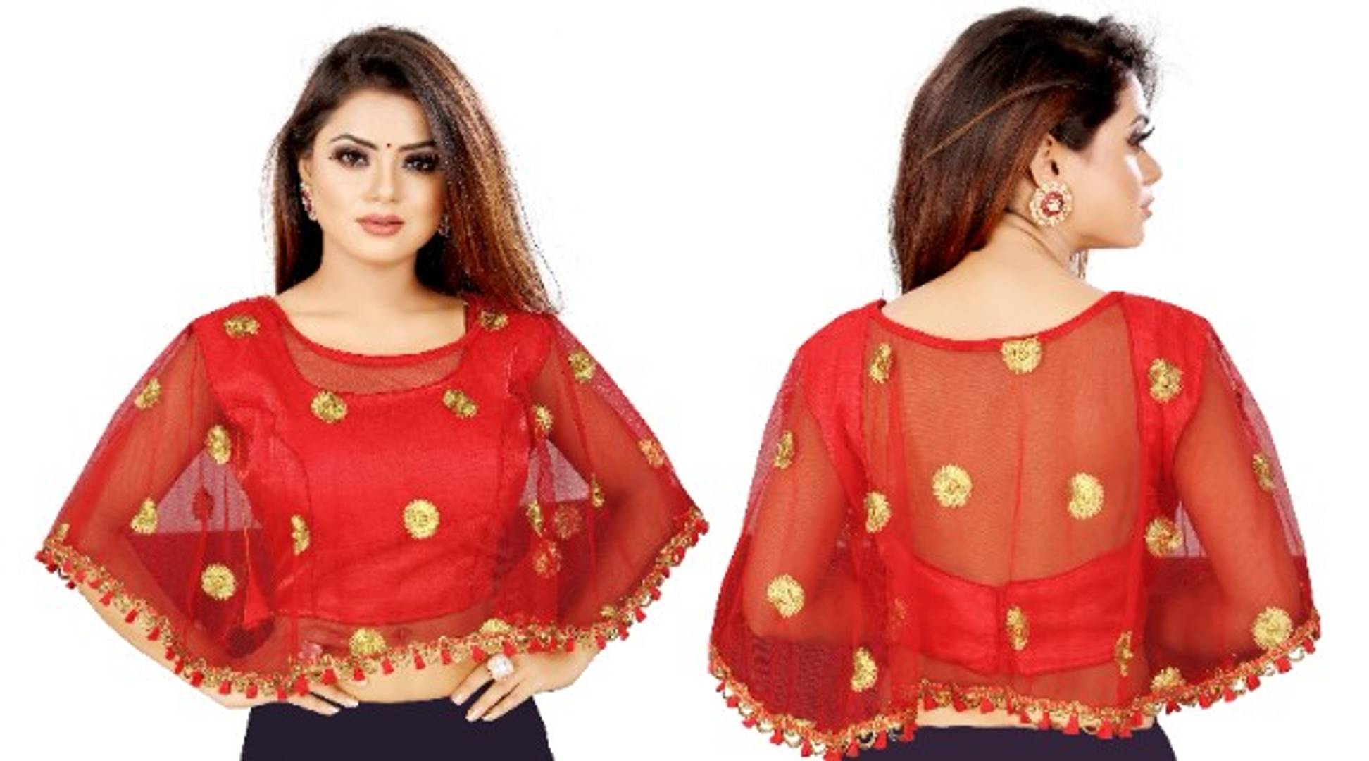 Net Embroidered Pearl work Design blouse.