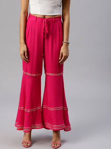 Stylish Pink Cotton Blend Solid Sharara For Women