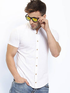 Men's White Cotton Solid Short Sleeves Regular Fit Casual Shirt