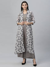 Load image into Gallery viewer, Stylish Grey Printed Shrug with Embroidered Top with Palazzo Set
