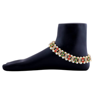 Gold Plated Attractive Designer Multi-Colour Kundan Anklet For Women