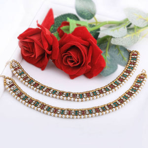 Gold Plated Traditional Multi-Colour Anklet For Women