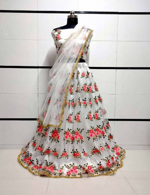 Women's Soft Net Embroidered Lehenga Choli with Dupatta