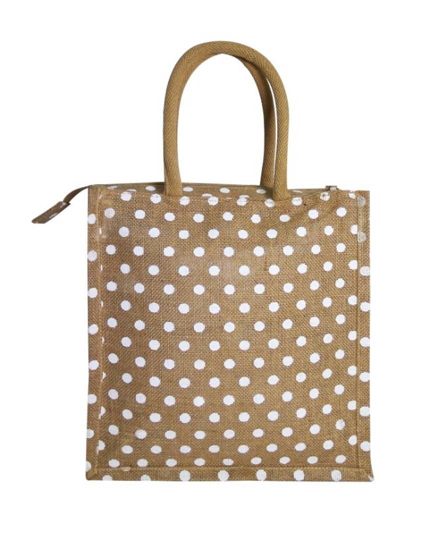 Trendy Jute Polka Dot Lunch Bag