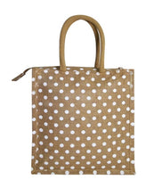 Load image into Gallery viewer, Trendy Jute Polka Dot Lunch Bag