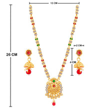 Load image into Gallery viewer, Traditional Gold Plated Ethnic Exclusive Self Textured Red and Green Kundan Stone Studded Bead Drop Designer Long Necklace wedding Jewellery Set For Girls and Women