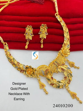Designer Gold Plated Necklace with Earring for Women