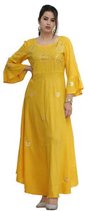 Elegant Yellow Rayon Gotta Patti Handwork Women Anarkali Kurti