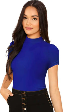Elegant Blue Cotton Hosiery Solid Tops For Women