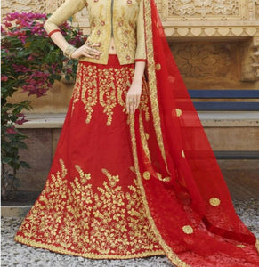Red Silk Embroidered Lehenga Choli