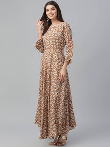 Stylish Rayon Brown Printed Gown