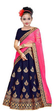 Load image into Gallery viewer, Harshiv Creation Navy Blue Patch Work Kids Girls Semi Stitched Party Wear Lehenga Choli_(It&#39;s 3-15 Years Girls).