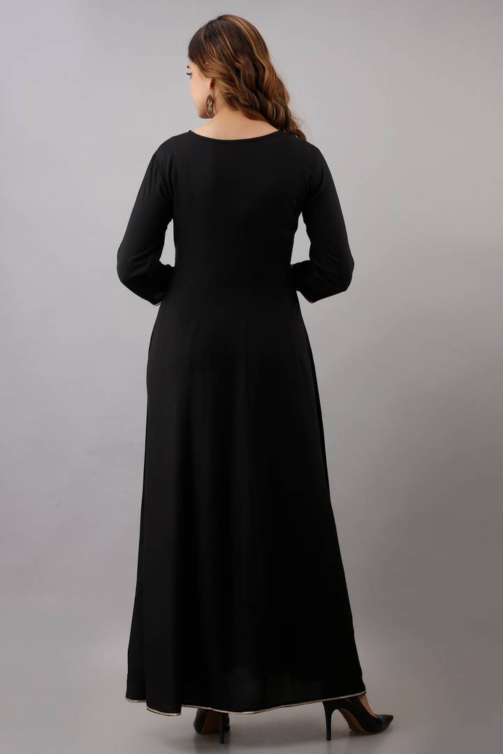 Stylish Rayon Black Gota Work 3/4 Sleeves Anarkali Kurta