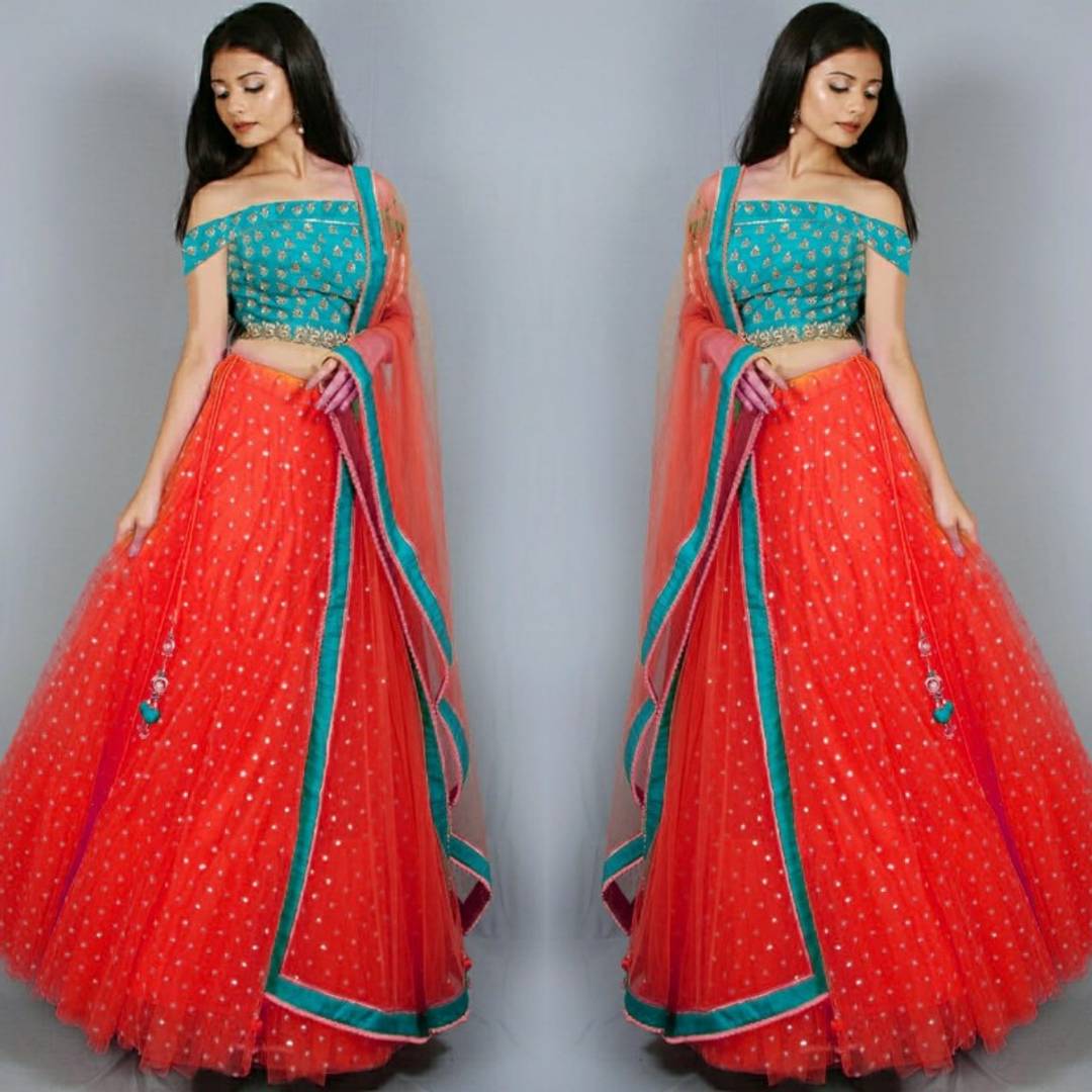 New firozi  - Red Net Lehenga