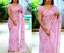 Load image into Gallery viewer, Attractive Georgette Printed Lace Border Saree with Blouse piece