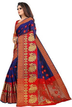 Load image into Gallery viewer, Red &amp; Blue Cotton Silk Jacquard Traditional Saree