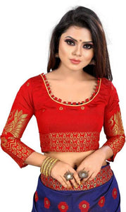 Red & Blue Cotton Silk Jacquard Traditional Saree