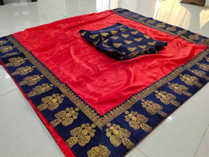 Women Cotton Silk Multicolored Saree With Blouse Piece