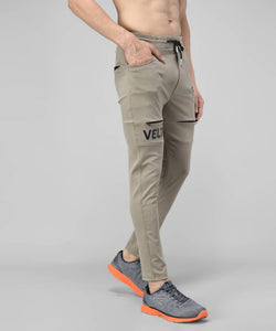 Brown Cotton Spandex Solid Regular Fit Track Pants
