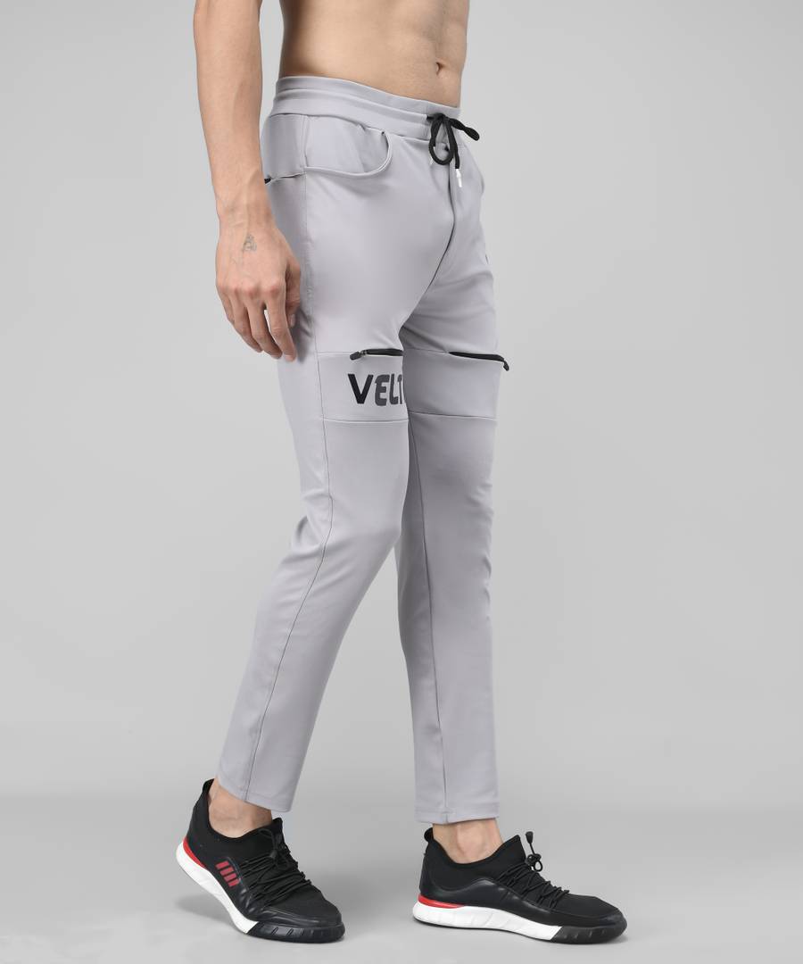 Grey Cotton Spandex Solid Regular Fit Track Pants