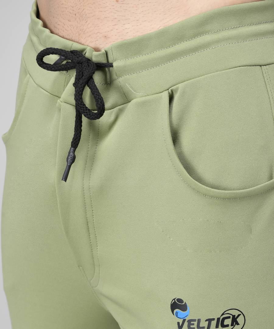 Olive Cotton Spandex Solid Regular Fit Track Pants