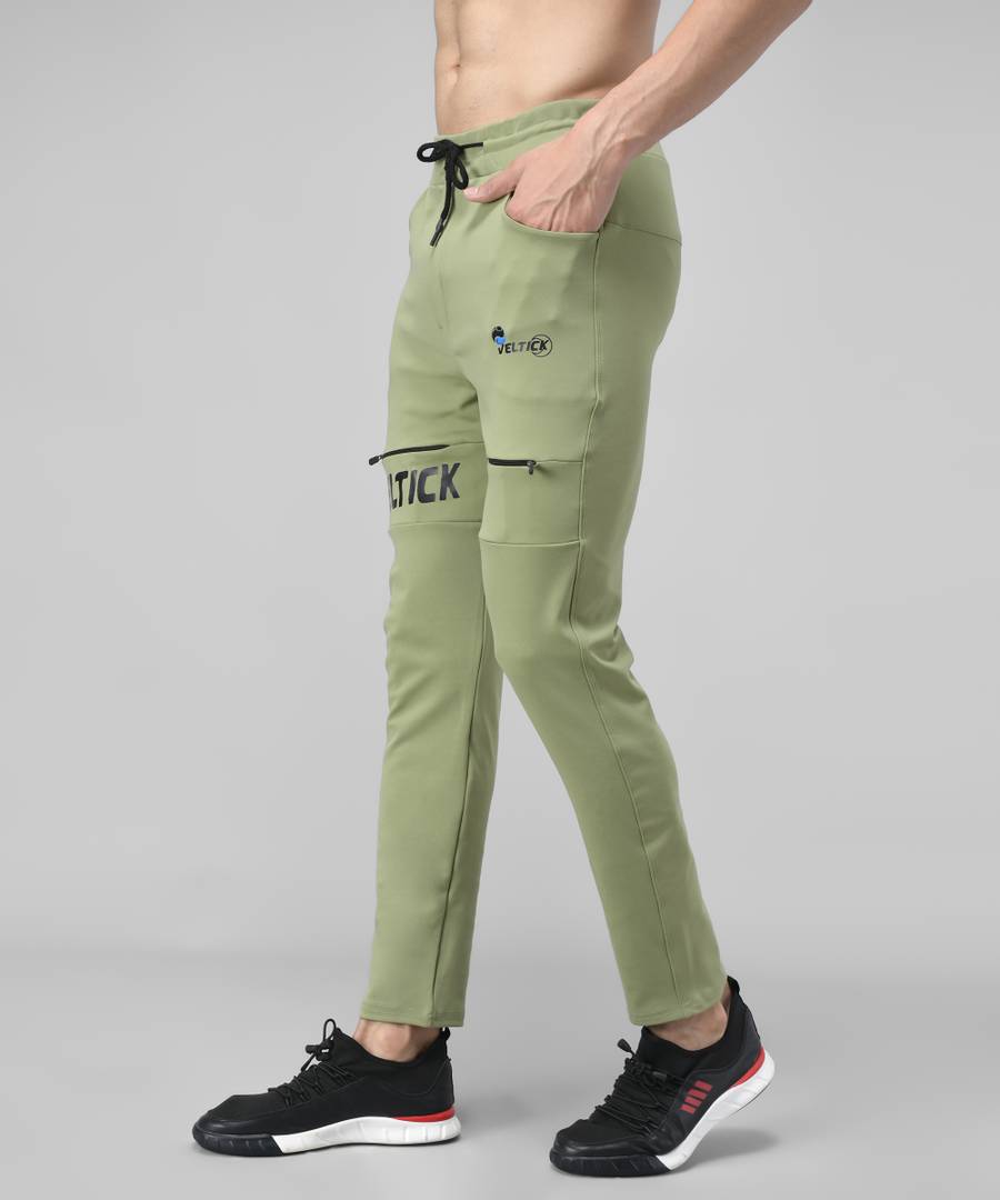 Olive Cotton Spandex Solid Regular Fit Track Pants