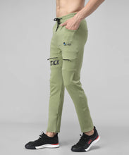 Load image into Gallery viewer, Olive Cotton Spandex Solid Regular Fit Track Pants
