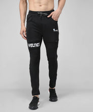 Load image into Gallery viewer, Black Cotton Spandex Solid Regular Fit Track Pants