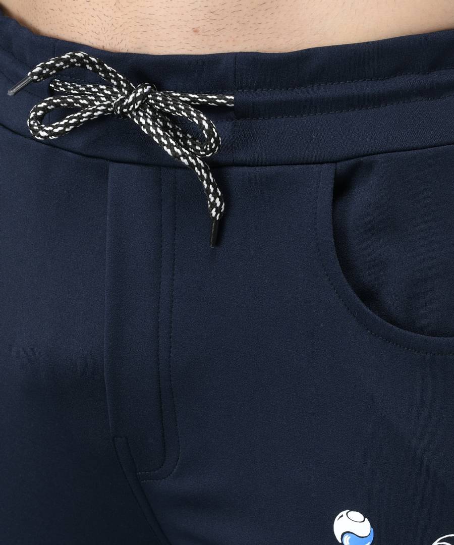 Navy Blue Cotton Spandex Solid Regular Fit Track Pants