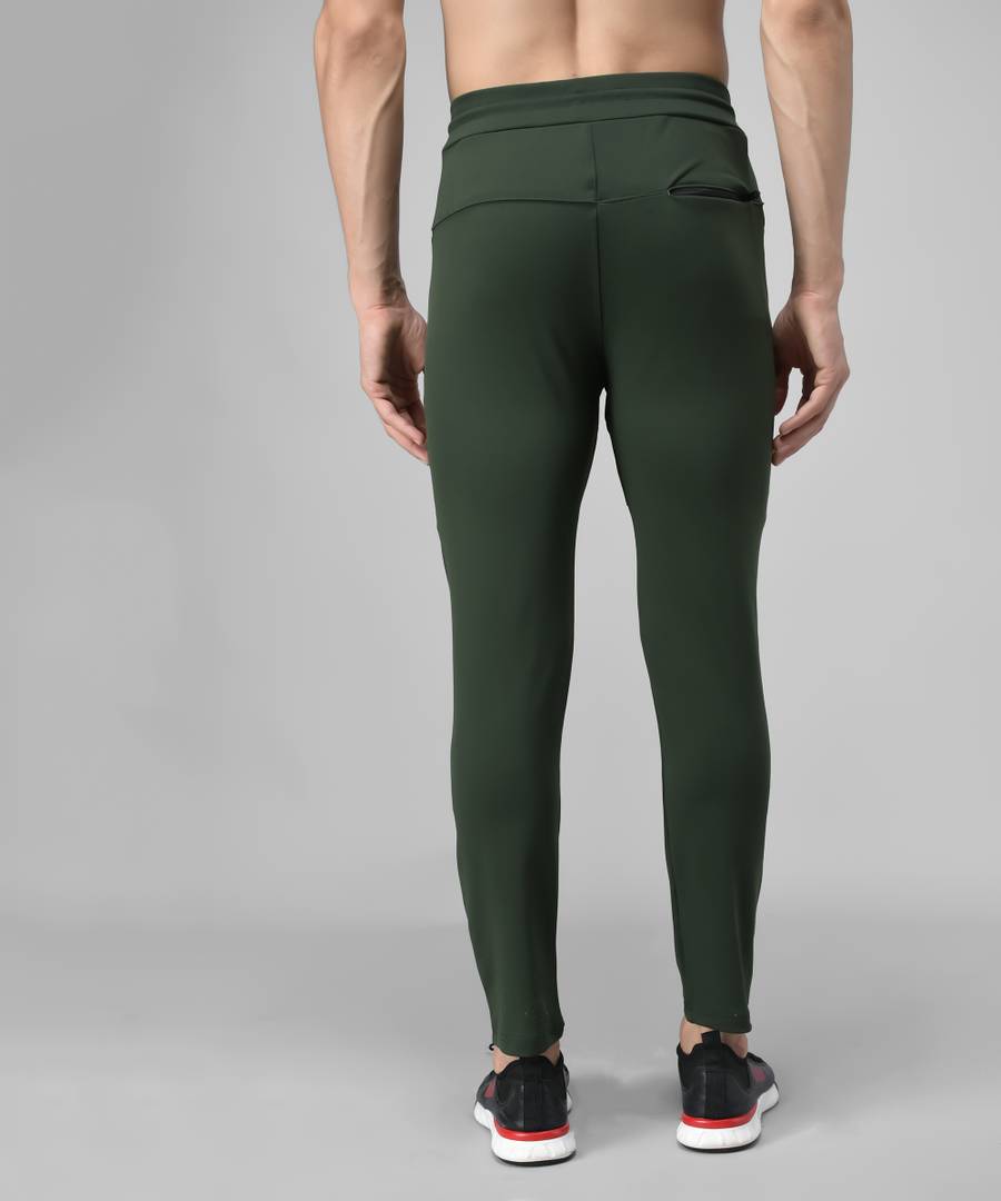 Green Cotton Spandex Solid Regular Fit Track Pants