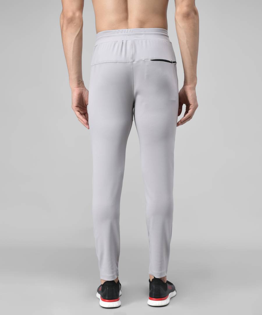 Grey Cotton Spandex Solid Regular Fit Track Pants