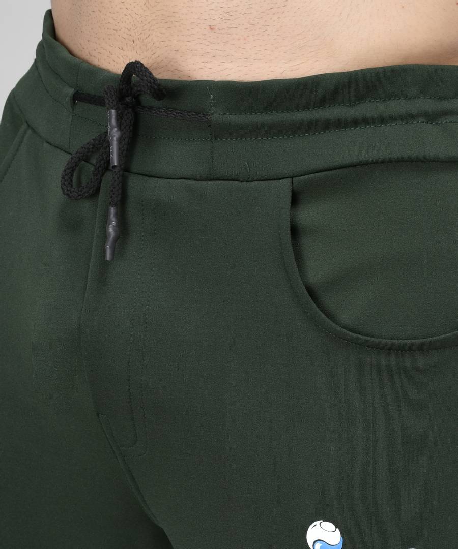 Green Cotton Spandex Solid Regular Fit Track Pants