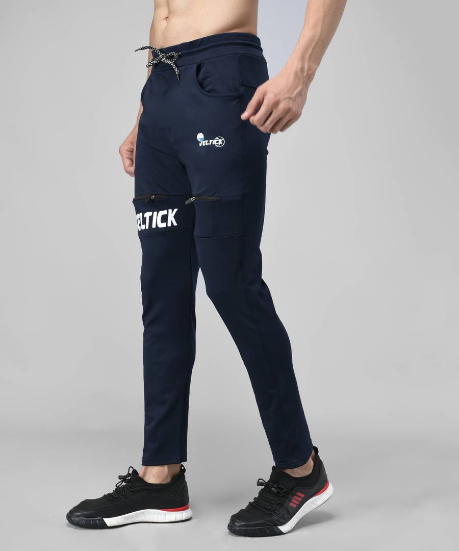 Navy Blue Cotton Spandex Solid Regular Fit Track Pants