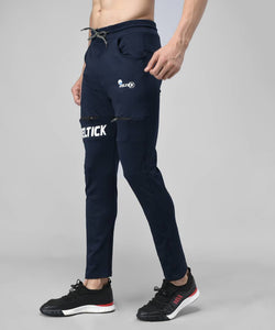 Navy Blue Cotton Spandex Solid Regular Fit Track Pants
