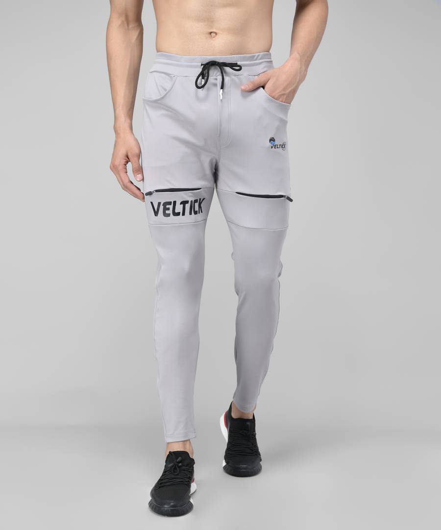 Grey Cotton Spandex Solid Regular Fit Track Pants