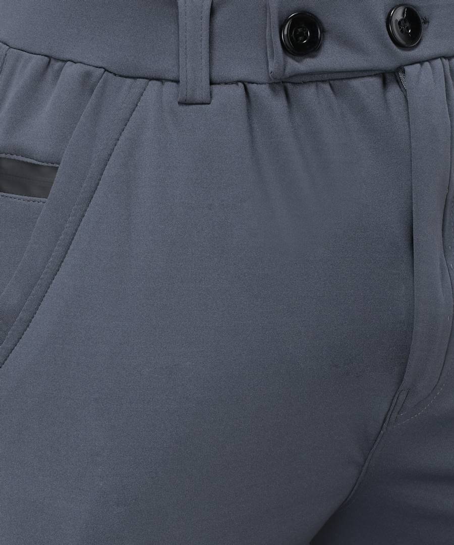 Grey Cotton Spandex Solid Regular Fit Track Pants