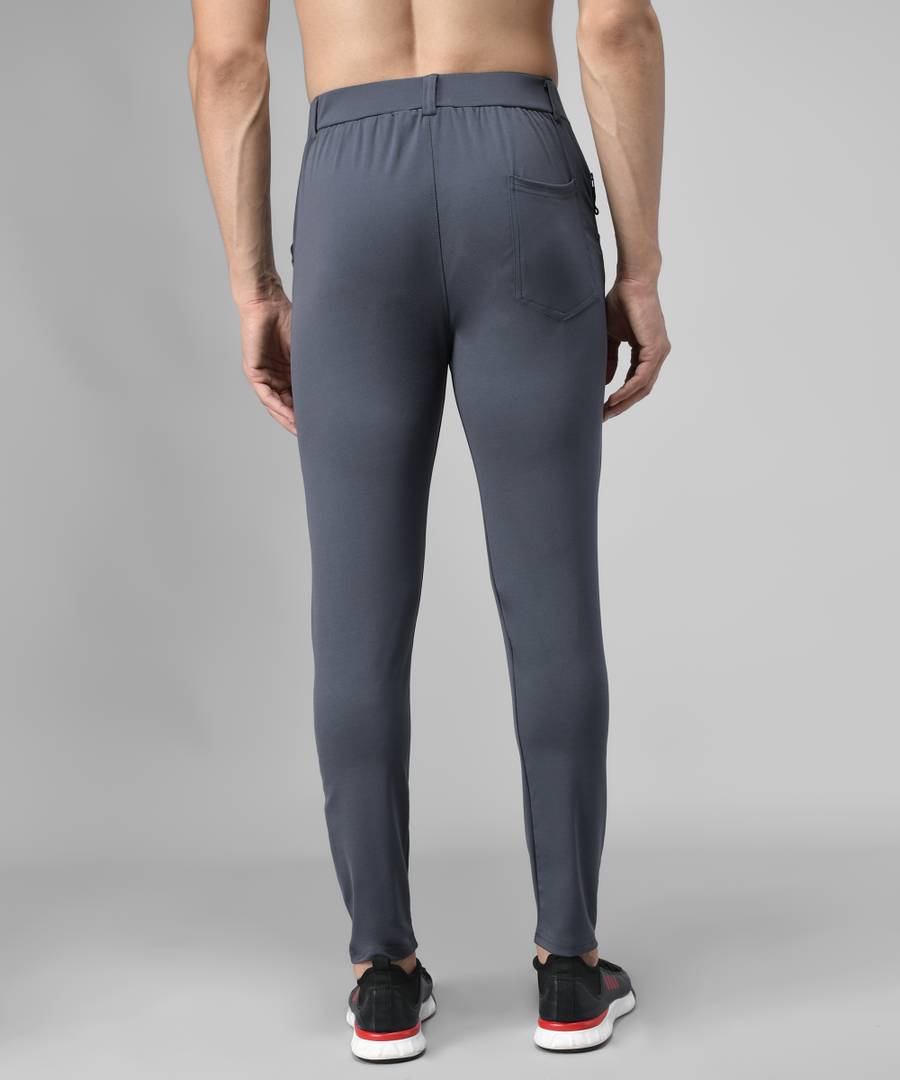 Grey Cotton Spandex Solid Regular Fit Track Pants