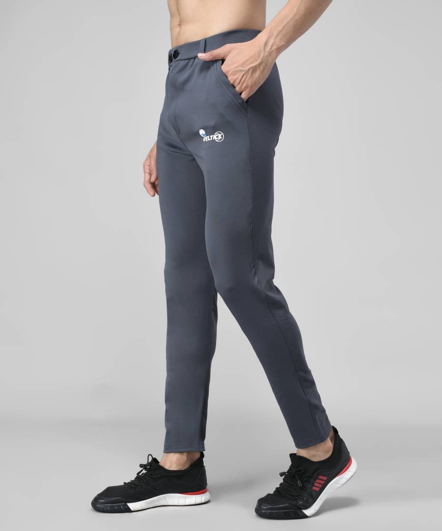 Grey Cotton Spandex Solid Regular Fit Track Pants