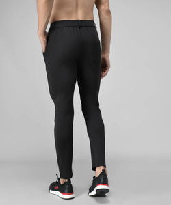 Black Cotton Spandex Solid Regular Fit Track Pants