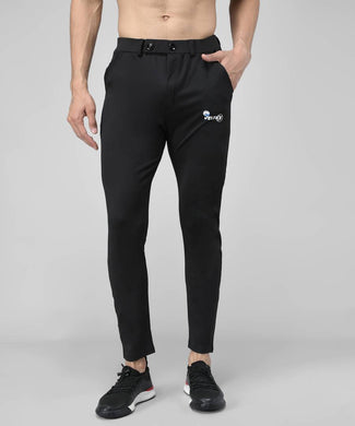 Black Cotton Spandex Solid Regular Fit Track Pants
