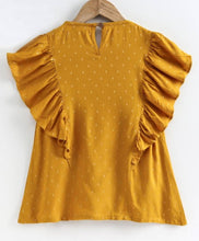 Load image into Gallery viewer, Stylish Mustard Rayon Dobby Top With Flutter Sleeves For Girls