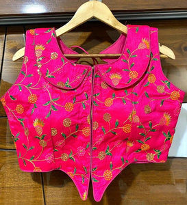 Designer Jacket style phantom silk Embroidered Readymade blouse