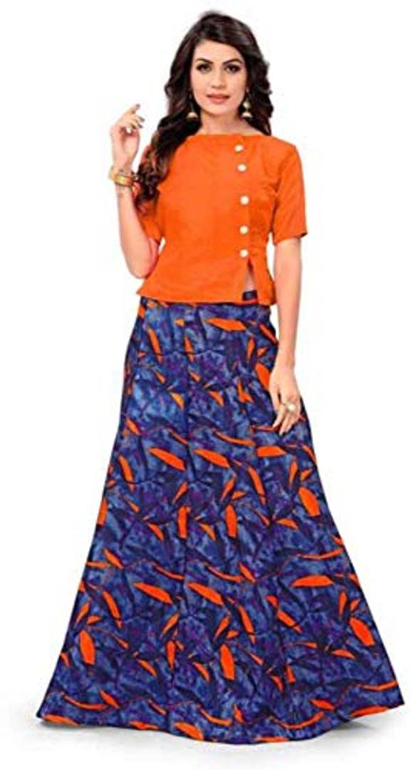 Orange Beautiful Art Silk Printed Semi Stitched Lehenga Choli