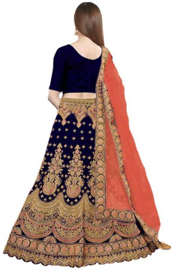 Latest Attractive Velvet Embroidered Semi Stitched Lehenga Choli