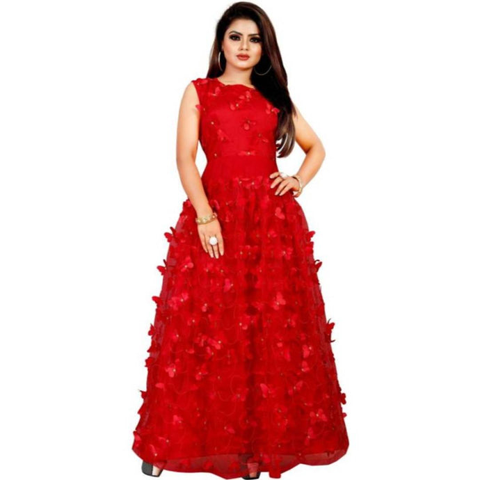 Latest Beautiful Net 3D Butterfly Stitched Ethnic Gown