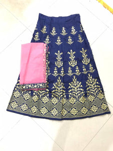 Stylish Navy Blue Taffeta Silk Embroidered Designer Lehenga Choli With Dupatta Set