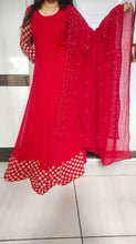 Load image into Gallery viewer, Exclusive Red Georgette Pearl Work Ethnic Gown With Dupatta For Women