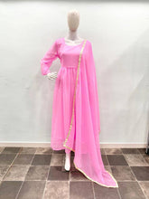 Load image into Gallery viewer, Women&#39;s Pink Georgette Embroidered Ethnic Gown with Dupatta