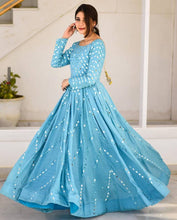 Load image into Gallery viewer, Women&#39;s Blue Silk Embroidered Ethnic Gown